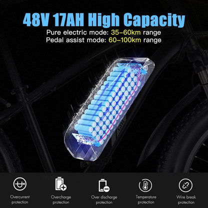 Shengmilo-Mx02S 26 * 4.0Inch Fat Tire Electric Bicycle, 1000W Motor, 7-Speed, Snow Mountain Bike, 48V*17Ah Removable Lithium Battery, Dual Hydraulic