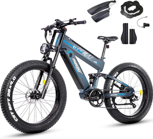 35MPH Electric Bike for Adults, 1000W BAFANG Motor(Peak 1600W) 27AH Dual Battery 26”Fat Tire Mountain E-Bikes Full Suspension Long Range Ebike
