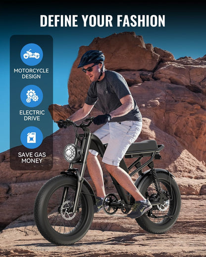 Electric Bike for Adults, Upgraded 48V 16Ah Removable Battery, Quadruple Shock Absorption & 20" Fat Tire Electric Bike, 28MPH Electric Motorcycle
