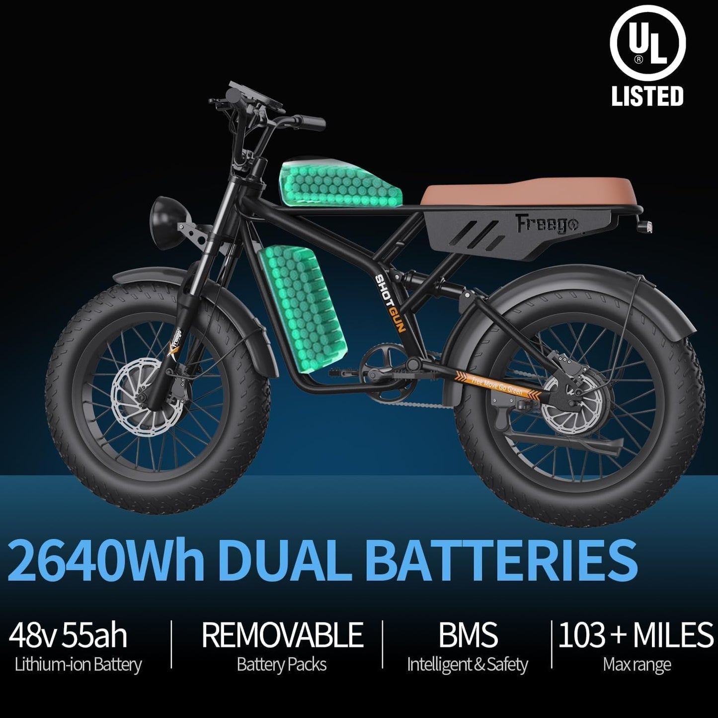 Electric Bike for Adults, Dual Motor & Dual Battery, 2000W/48V/40Ah/55Ah, 20"X4.0" Fat Tires off Road Electric Bicycle with Removable Battery,
