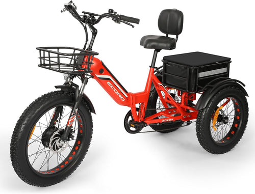 Electric Tricycle for Adults,  48V/10.4Ah Electric Trike with 500W Motor, Removable Battery, Bike Basket, for Sand Road, City Road, Gravel Road, Snowy