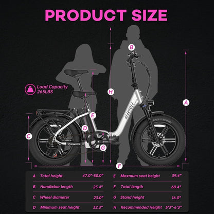 Gazelle Foldable Electric Bike for Adults,20"*4.0 Fat Tire Ebike with 750W Bafang Motor & 48V 15AH Samsung Removable Battery,Range 45 Miles Step-Thru