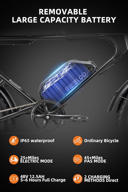 Electric Bike for Adults with 750W Brushless Motor 28MPH Commuting Electric Mountain Bike 48V Removable Battery 12V LED Headlight 4.0 Fat Tire