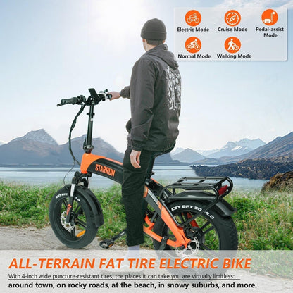Foldable Electric Bike with Basket, 1200W Peak Motor & 52V 15AH Removable Battery Folding Ebikes for Adults, 20''×4.0'' Fat Tire Electric Bike with