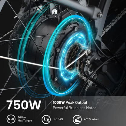 Electric Bike for Adults - Step-Thru 26″ Fat Tire Ebike 48V/14Ah 750W 60Miles Range 20Mph Off-Road Class2 Electric Bicycle | 5 PAS 7 Speed LCD Display