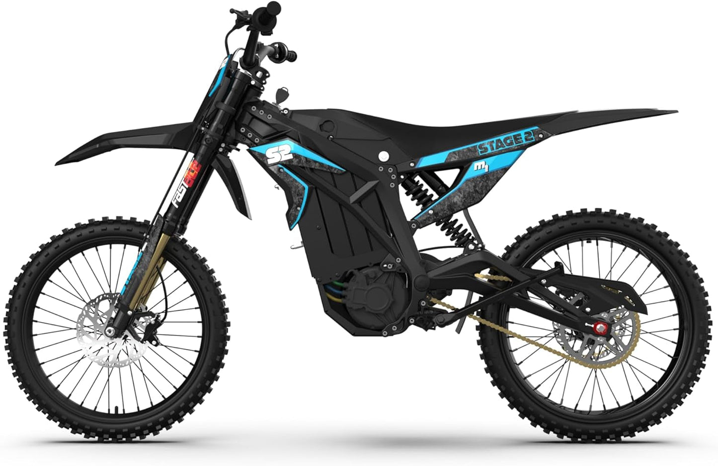 Stage2, M1 Electric Dirt Bike E Moto, 6000W (Peak) Brushless Motor, UL 2272 Compliant 60V Lithium Battery and Electrical System, up to 47 MPH, 3 Speed