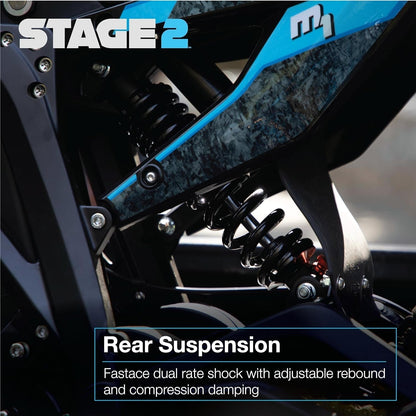 Stage2, M1 Electric Dirt Bike E Moto, 6000W (Peak) Brushless Motor, UL 2272 Compliant 60V Lithium Battery and Electrical System, up to 47 MPH, 3 Speed