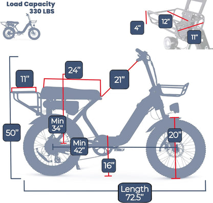 Electric Bike, Foldable Electric Bike for Adults, Moped Style 20"X4" Fat Tire Electric Bike, Dual Removable Battery, up to 110 Miles Long Range