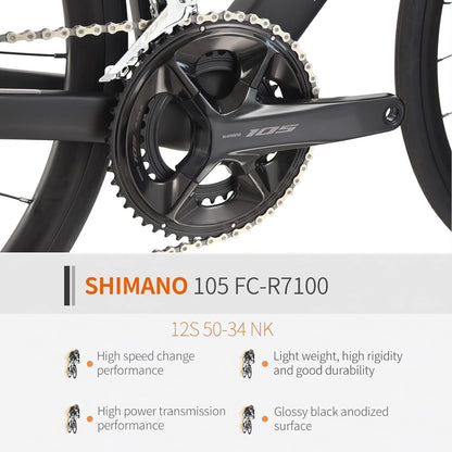 Carbon Road Bike Lightweight 24-Speed Shifting Road Bicycle with Shimano 105 Di2 7170 Groupset, T800 Carbon Frame & Fork with 700C Wheelset Disc Brake