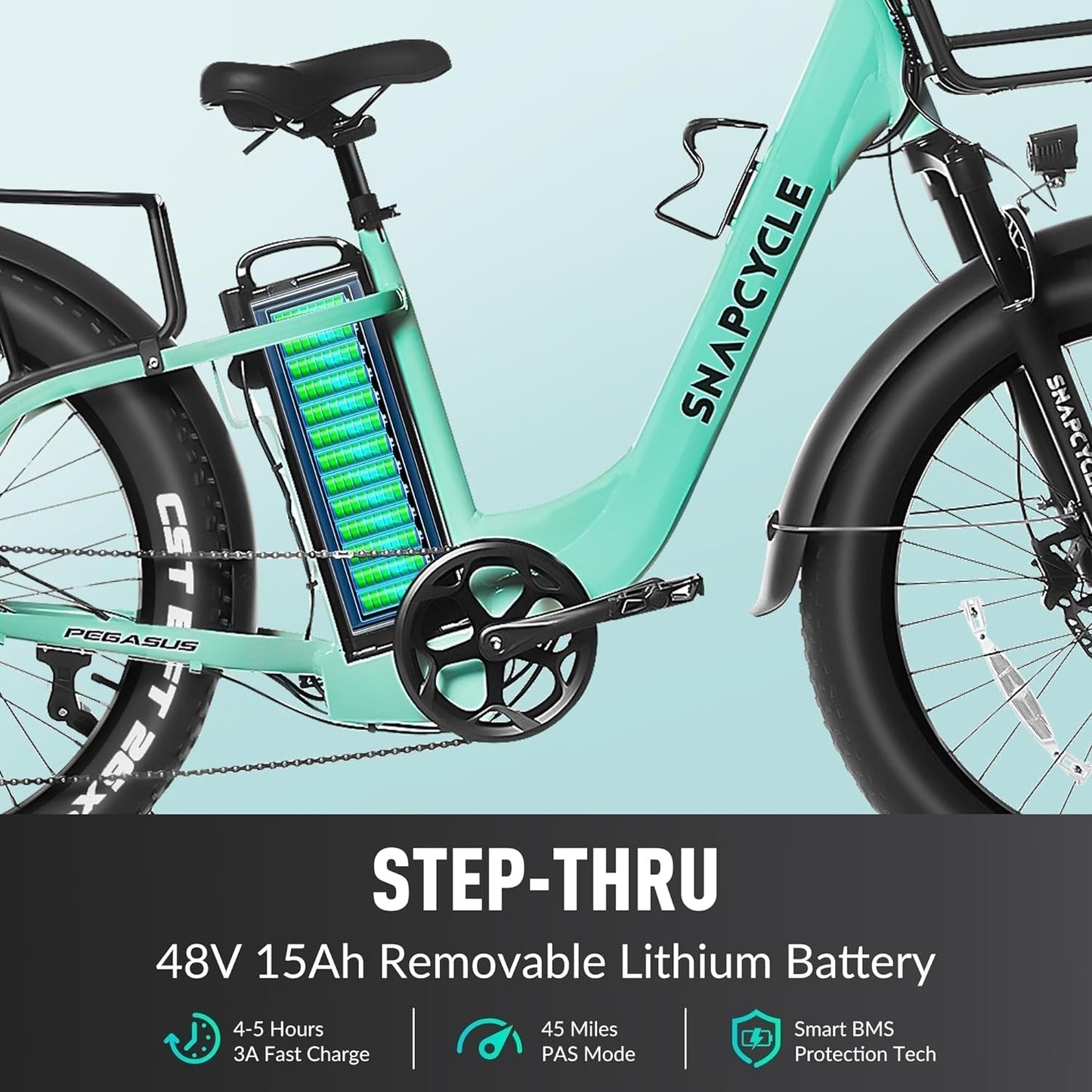 Electric Bike for Adults,1000W Peak Motor 28MPH with 26" X 4.0 Fat Tire Step-Thru Ebike,48V 15AH Removable Battery, Hydraulic Brake, Shock Absorber,