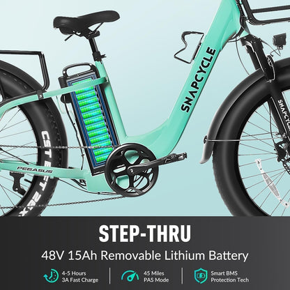 Electric Bike for Adults,1000W Peak Motor 28MPH with 26" X 4.0 Fat Tire Step-Thru Ebike,48V 15AH Removable Battery, Hydraulic Brake, Shock Absorber,