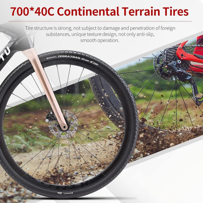 Carbon Gravel Road Bike, T800 Carbon Frame Adventure Road Bicycle with Shimano GRX 400 Shift Professional Adventure Groupset 20 Speed Disc Brake