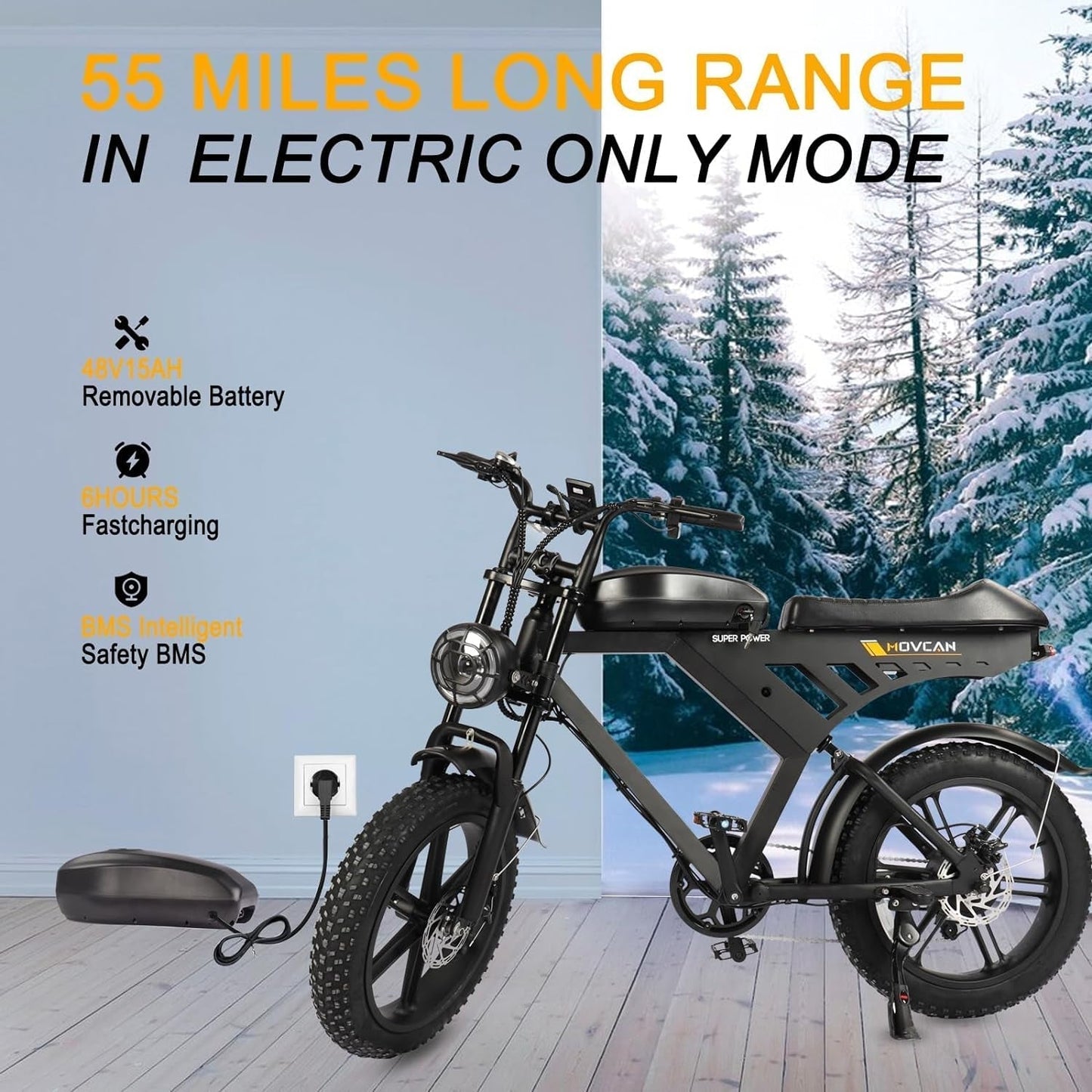 Electric Bike 20 Inch Fat Tire Electric Bike, 1000 Motor up to 28 MPH & 70 Miles, 6-Layer Full Suspension, 15.6AH Removable Battery,Throttle &