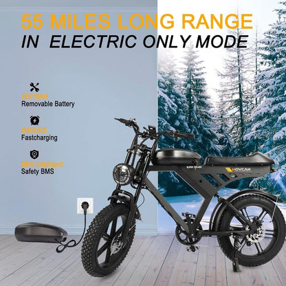 Electric Bike 20 Inch Fat Tire Electric Bike, 1000 Motor up to 28 MPH & 70 Miles, 6-Layer Full Suspension, 15.6AH Removable Battery,Throttle &