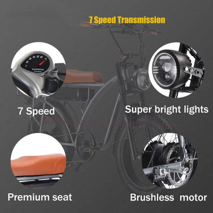 US Spot Smlro E5 plus Electric Retro Cargo Bike 2000W Dual Motor Motorcycle Ebike 48V 18Ah Ebike 20" Fat Tire 7 Speed E Bike MTB Mountain City Road