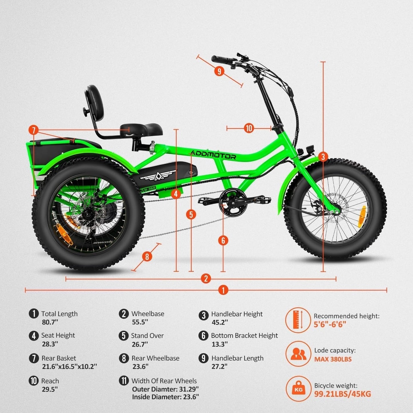 Electric Trike Adults, 85MI, 380Lbs, 20X4 Fat Tire 3 Wheel Electric Bicycle, 750W 48V 20Ah Samsung Cell Battery, Parking Brake, M-360 II