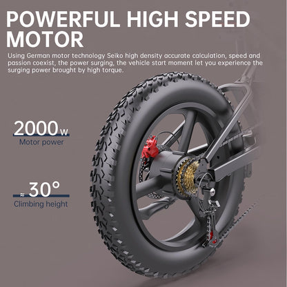 X20 Electric Bike for Adults 2000W Brushless Motor 48V 35AH Removable Battery 7 Speed Gear up to 30MPH Mountain Moped Electric Bicycle 20" 4.0 Fat