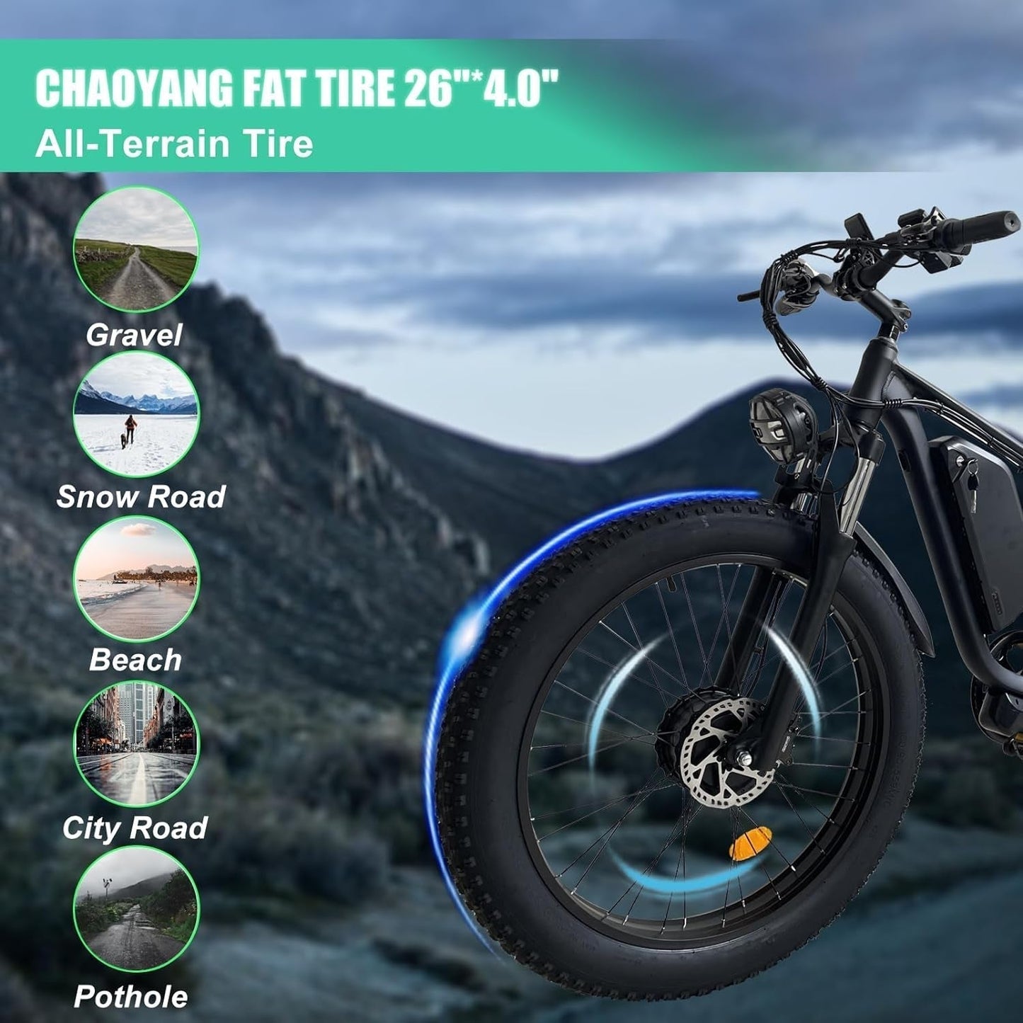 V3 plus Electric Bike for Adults with 2000W Dual Motor, 26" Fat Tire Shimano 7 Speed 30 MPH Commuter MTB, 48V 22.4AH Removable Battery, Full
