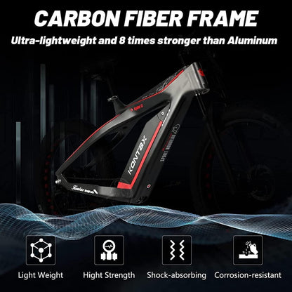 Electric Bikes Carbon Fiber Ebike for Adults 750W 25MPH, 48V/13Ah Removable Battery, 26'' Fat Tire Ebike Beach Mountain Snow E-Bike Shimano 8-Speed
