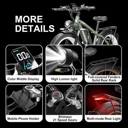 1000W Electric Bike for Adults,Powerful Motor 48V 16AH Battery Snow Beach Ebike Hydraulic Disc Brake Electric City Bike up to 31MPH All Terrain 26"