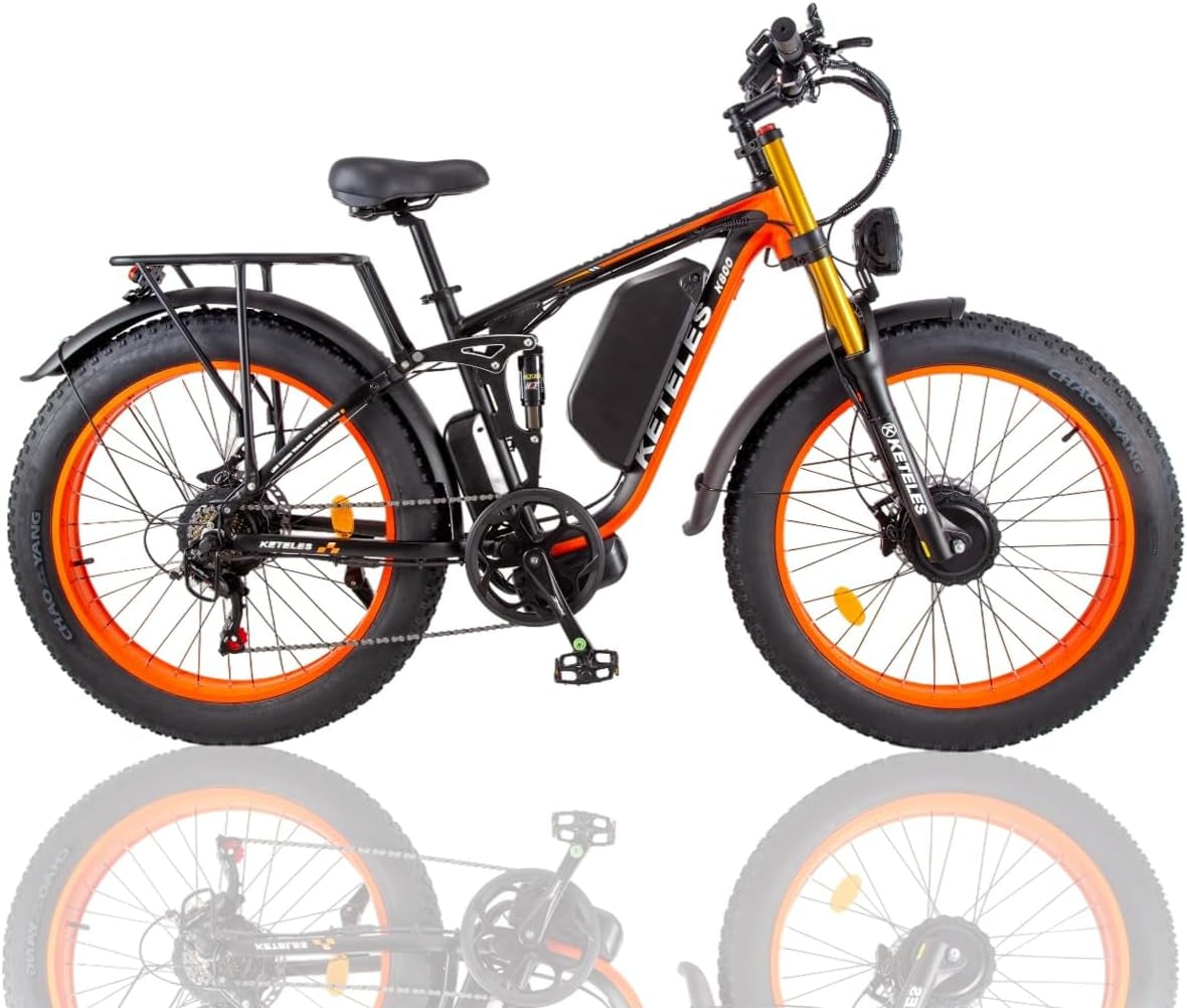 KETELES K800 Pro 2000W Dual Motor Electric Bike 48V 23AH Battery Front and Rear Shock Absorbers 7-Speed, Hydraulic Disc Brake, 26"X4.0" Inch Fat Tires