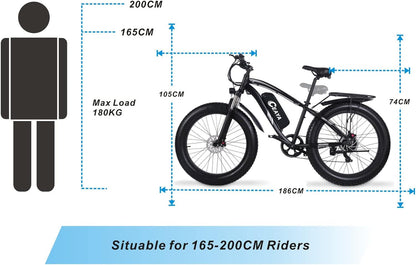 Electric Bike Adults, 26'' 1000W 48V 17Ah Ebike,Fat Tire Electric Bicycle, 7-Speed,Up to 40 Miles,Snow Beach Mountain E Bike
