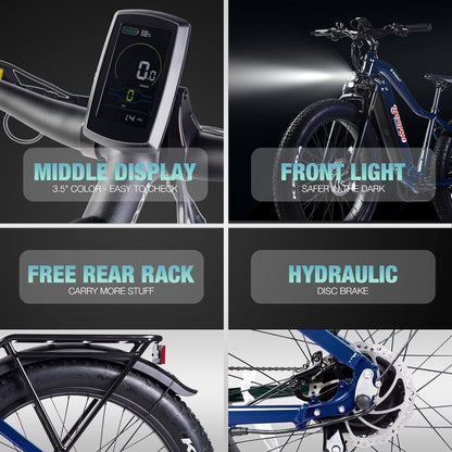 Young Electric Bike E-Scout, 750W Motor 48V 15Ah Battery up to 60 Miles 28MPH, 26''X4.0'' Fat Tire Mountain Snow Beach Off-Road Adult Ebike
