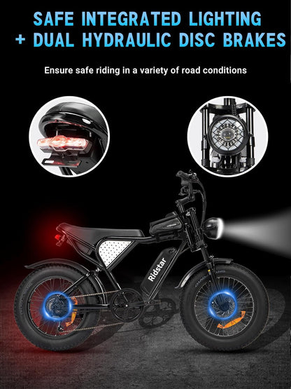 Electric Bike for Adults, 1000W/2000W, 25/30/35MPH Electric Dirt Bike, 48V 15/20AH, 52V 40AH Battery, Max 40-75 Miles, 20" Fat Tire Ebikes, Full