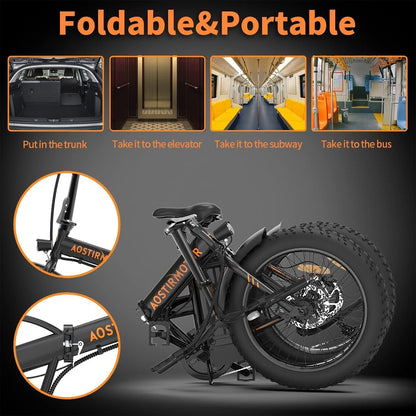 500W Folding Electric Bike for Adults 20"×4" Fat Tire Electric Bike 36V 13AH Removable Lithium Battery Adult Electric Bicycles, 25MPH E Bike for