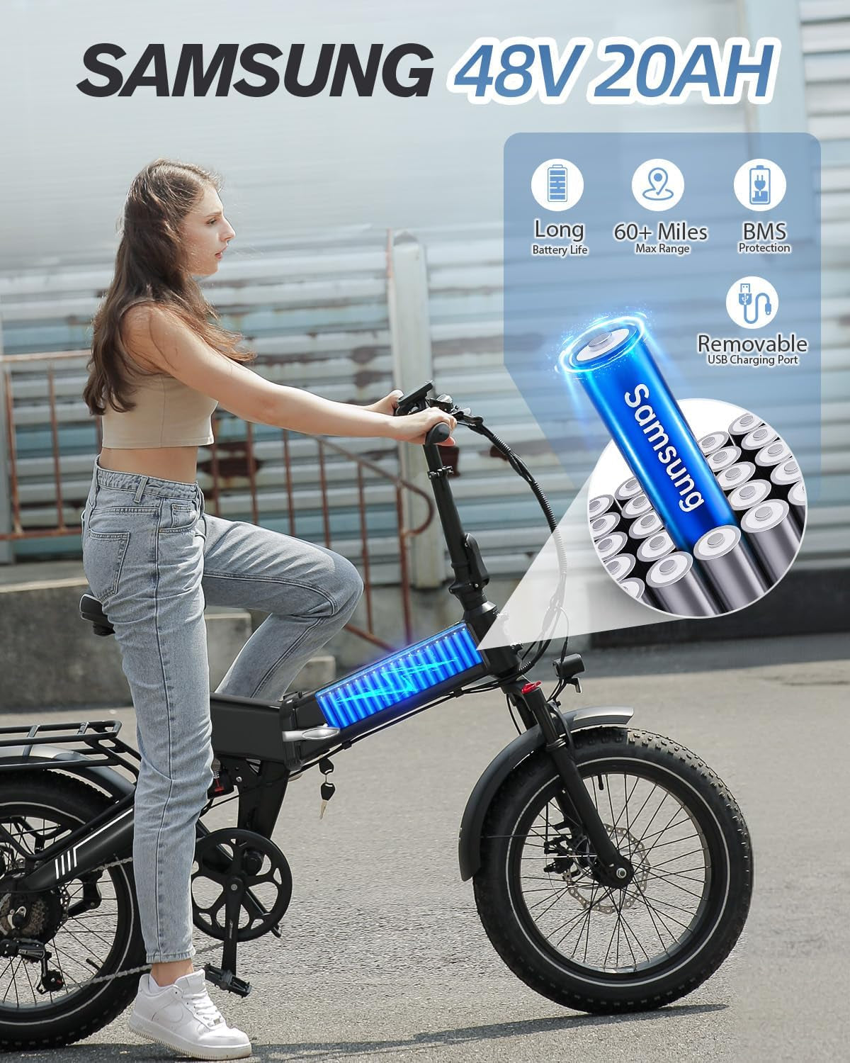 Electric Bike, Folding Electric Bike 750W 48V 20Ah Removable Battery 20MPH, 20" X 4" Fat Tire Ebike for Adults Men Women, Electric Mountain Bike with