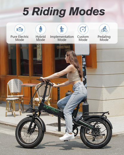 Electric Bike, Folding Electric Bike 750W 48V 20Ah Removable Battery 20MPH, 20" X 4" Fat Tire Ebike for Adults Men Women, Electric Mountain Bike with