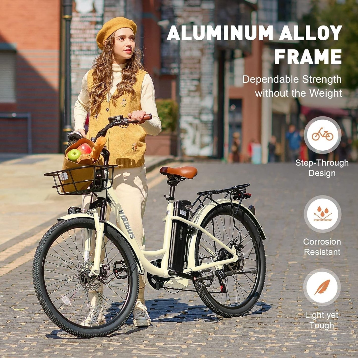 Electric Bike for Adults, 25 Mph Ebikes for Adults with Basket, 350W/500W Electric Cruiser Bikes for Women 7 Speed, Adult Electric Bicycle with