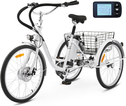 Electric Trike, 350W Electric Tricycle for Adults with Dual Chains, UL Tested 36V 10Ah Battery, 3 Wheel Electric Bicycle, E Trike with Basket for