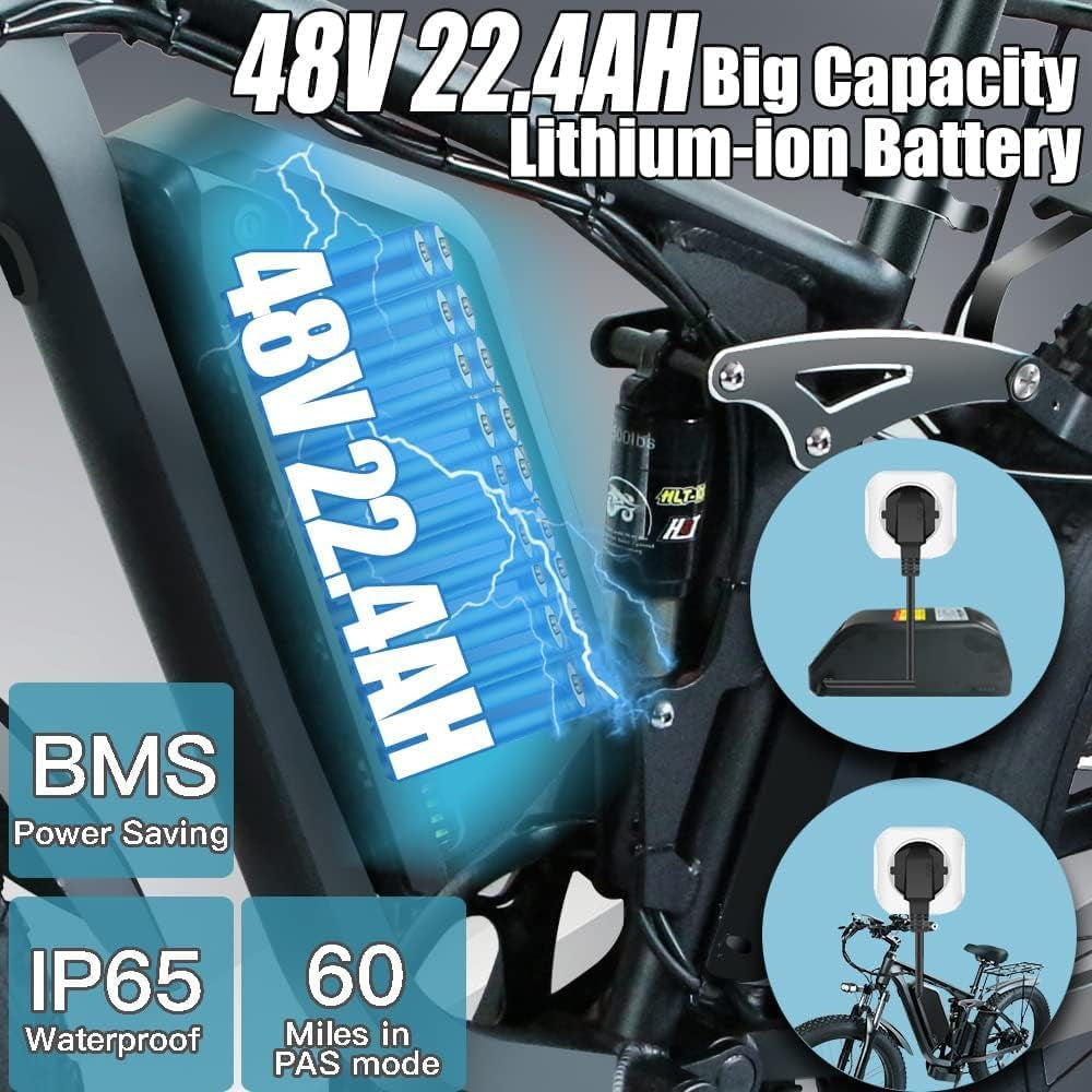 SMLRO V3 Adults Electric Bike, 2000W Dual Motor 48V 22Ah AWD Ebike, 82NM Torque 35MPH Electric Bicycles Shimano 7 Speed with 26" MTB for Trail Riding