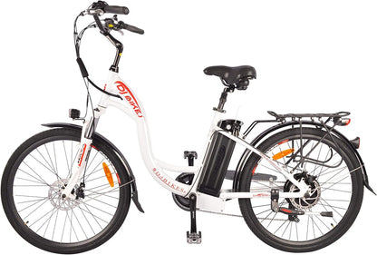 DJ City Bike 750W 48V 13Ah Step-Thru Power Electric Bicycle, Pearl White, LED Bike Light, Fork Suspension and Shimano Gear