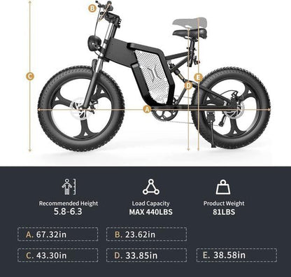 X20 Electric Bicycle for Adults, 20" X 4.0 One-Piece Fat Tire, 2000W Electric Bike, 48V 25/30AH Removable Battery, up to 30 MPH, Shimano 7-Speed, Dual