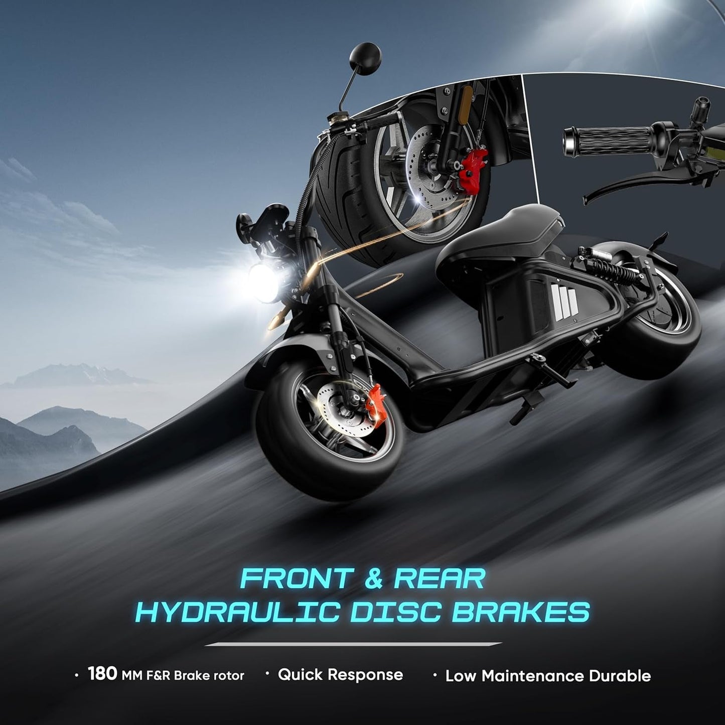 M2 3000W Electric Motorcycle, 46MPH 50Miles Range DOT Approved Electric Moped, 60V 40Ah Battery Dual Suspension Electric Motorcycle for Adults