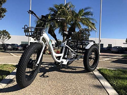 Caddy Pro/Caddy Élecṭrīc Ṭrīcycle 48V 500W Best Élecṭrīc Ṭrīke 24 Inch Fat Tire Eṭrīke 3 Wheel Ébīᴋe Rear Basket Cargo for Heavy Carrying