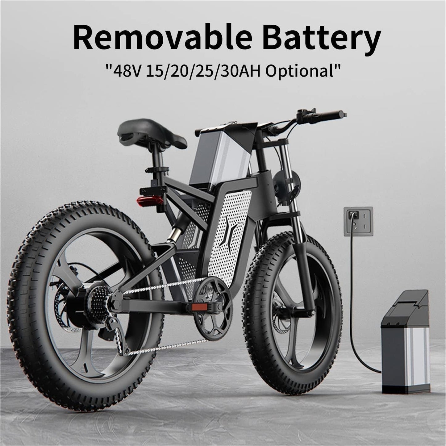 X20 Electric Bicycle for Adults, 20" X 4.0 One-Piece Fat Tire, 2000W Electric Bike, 48V 25/30AH Removable Battery, up to 30 MPH, Shimano 7-Speed, Dual