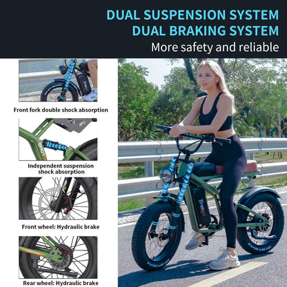 Electric Bike for Adults, 1400W/48V/22.5Ah/20Ah, 20X4 Fat Tires Electric Bicycle Removable Battery, 34Mph&43Miles