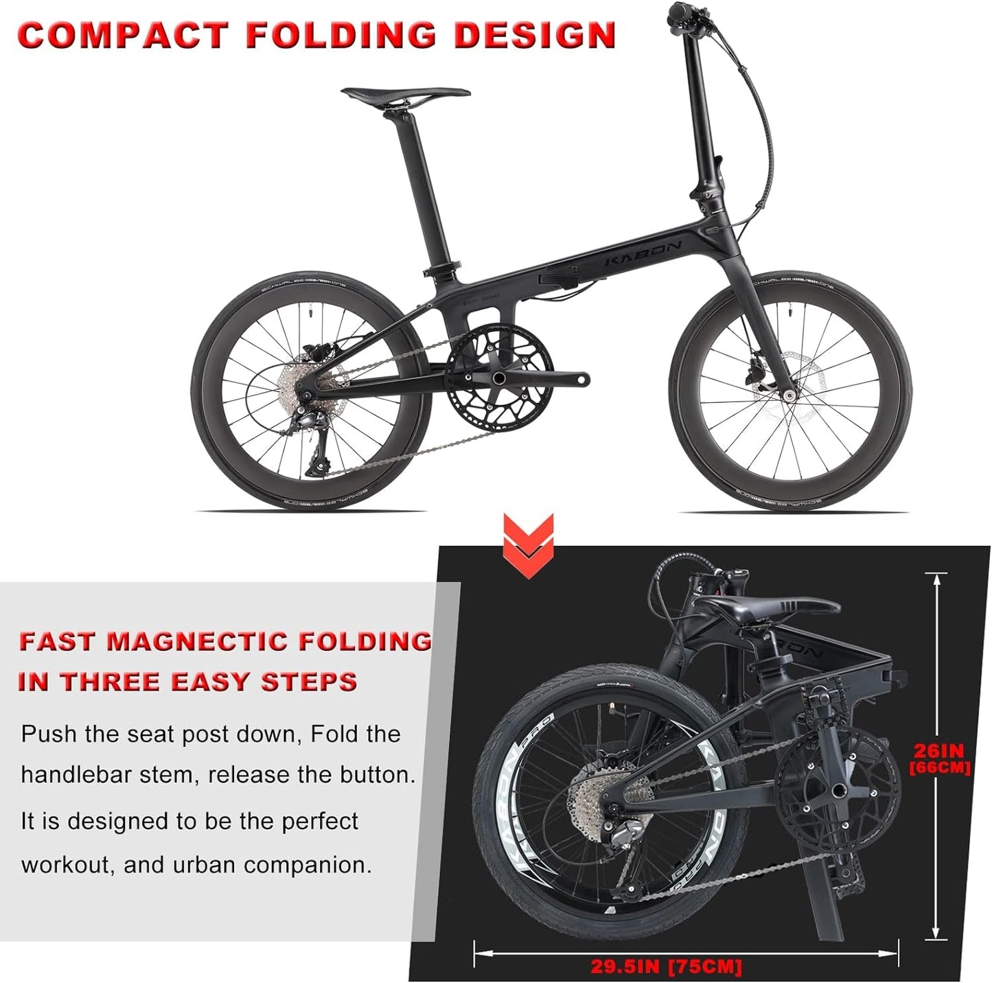 New Upgrade Folding Bike, 20 Inch Carbon Fiber Frame with Carbon Wheelset 9 Speed Mini City Bike Foldable Bicycle for Women Adults Men Ultra-Light