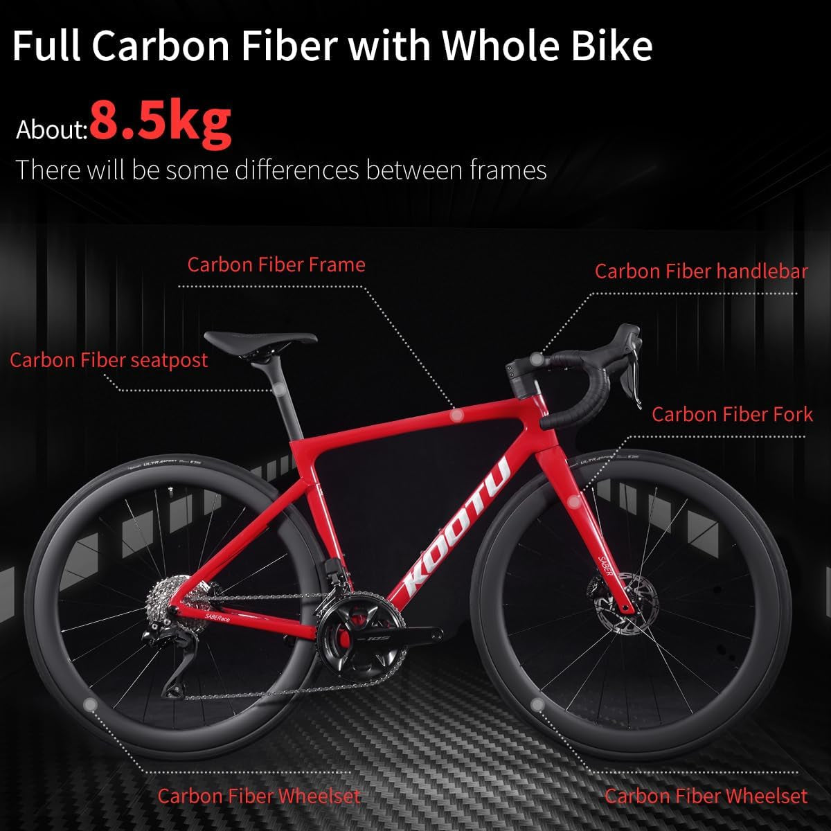 Carbon Road Bike Lightweight 24 Speed Electric Shifting Road Bicycle with Shimano Di2 7170 Groupset T1000 Full Carbon Frame & Fork with Disc Brake