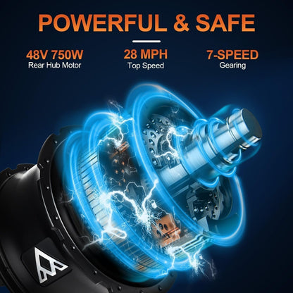 M-430 Electric Bike for Adults, 85 MI, 24" X 4.0" Fat Tire Cruiser Electric Bicycles, Step-Thru Electric Bike with 750W Motor, 28MPH, 48V 20 AH