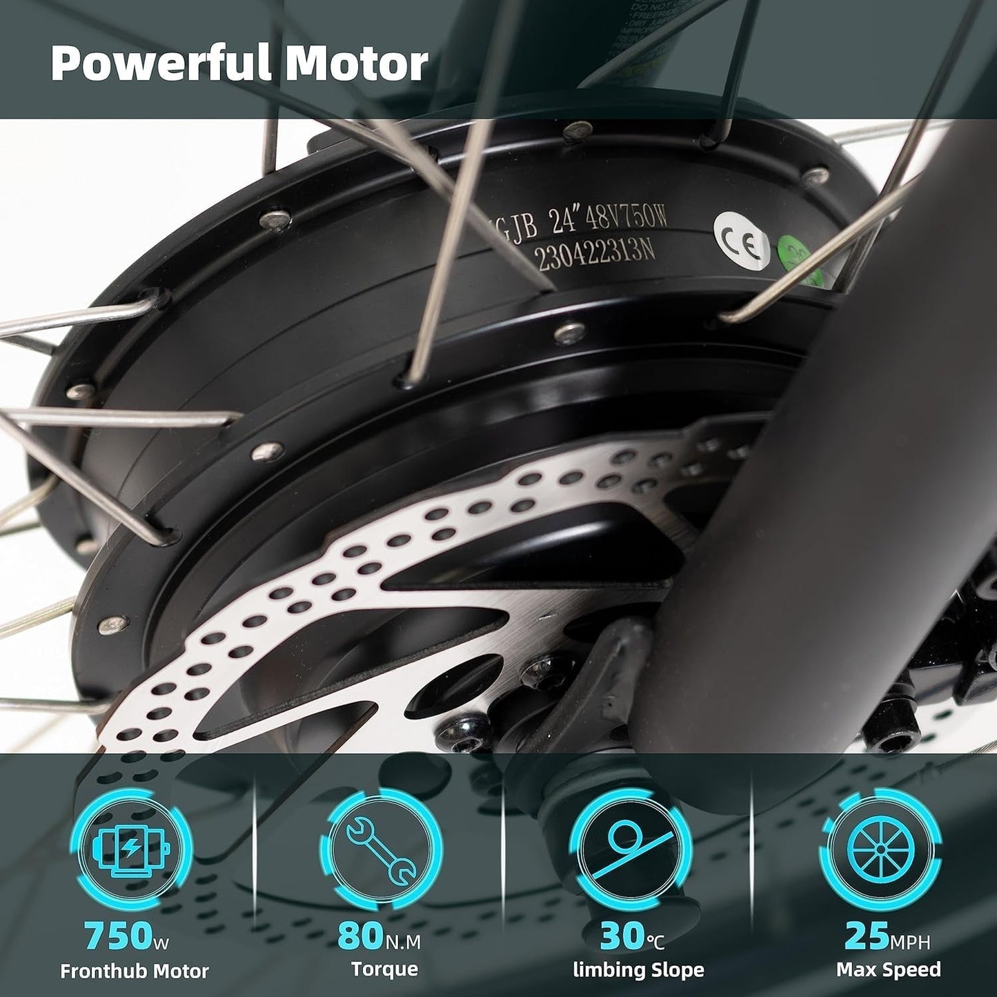 3 Wheel Electric Bicycle 750W Motor 48V 13AH Battery with Turn Signal Reserve Gear, Foldable 24" Tire Electric Cruiser Tricycle