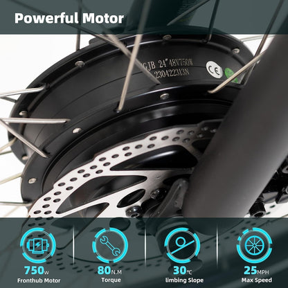 3 Wheel Electric Bicycle 750W Motor 48V 13AH Battery with Turn Signal Reserve Gear, Foldable 24" Tire Electric Cruiser Tricycle