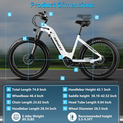 Electric Bike for Adults, 750W BAFANG Motor Electric Bike, 26" X 4.0 Fat Tire Electric Bicycle with 48V 15Ah LG Battery, 28MPH 50Miles Electric