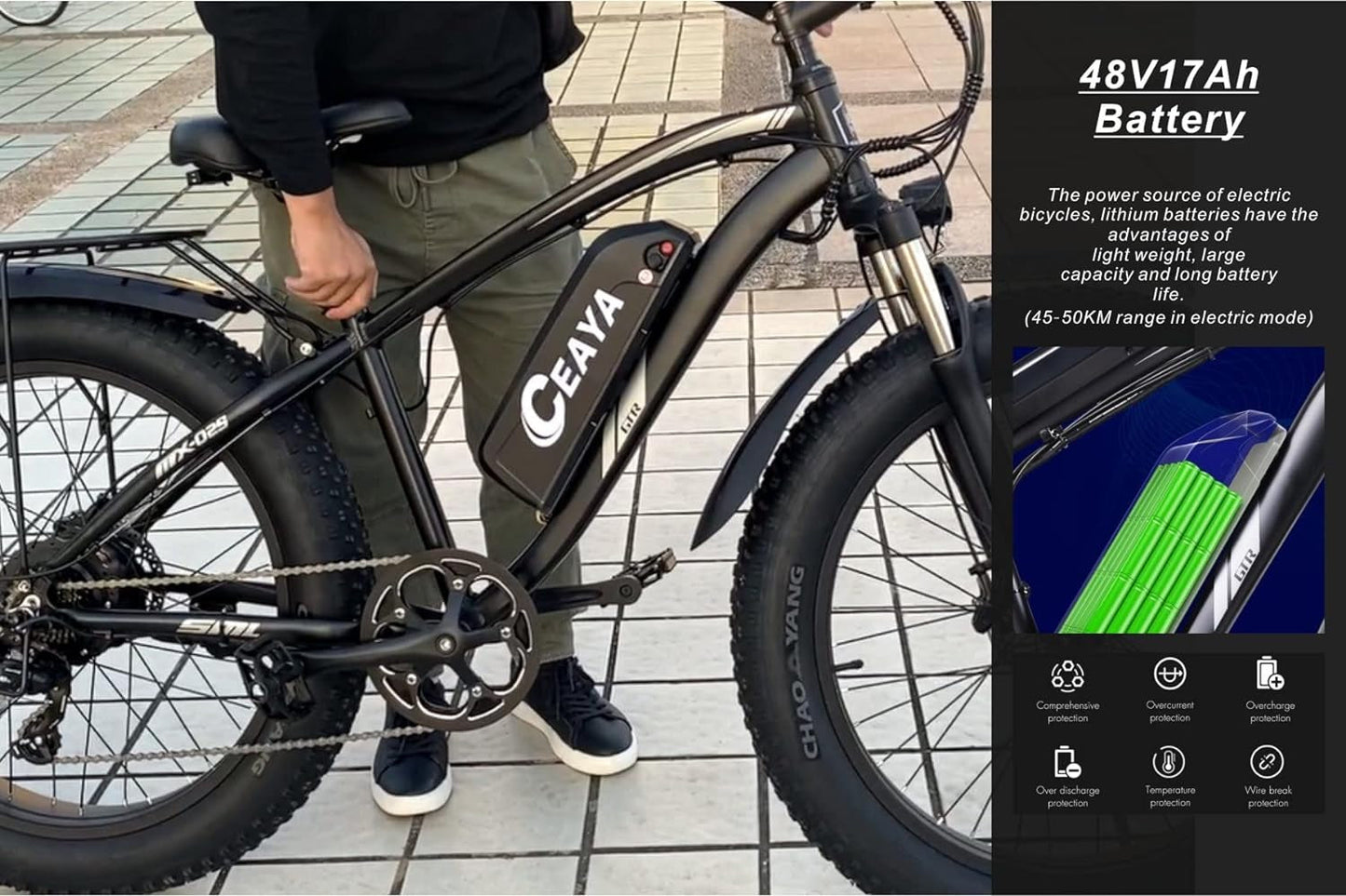 Electric Bike Adults, 26'' 1000W 48V 17Ah Ebike,Fat Tire Electric Bicycle, 7-Speed,Up to 40 Miles,Snow Beach Mountain E Bike