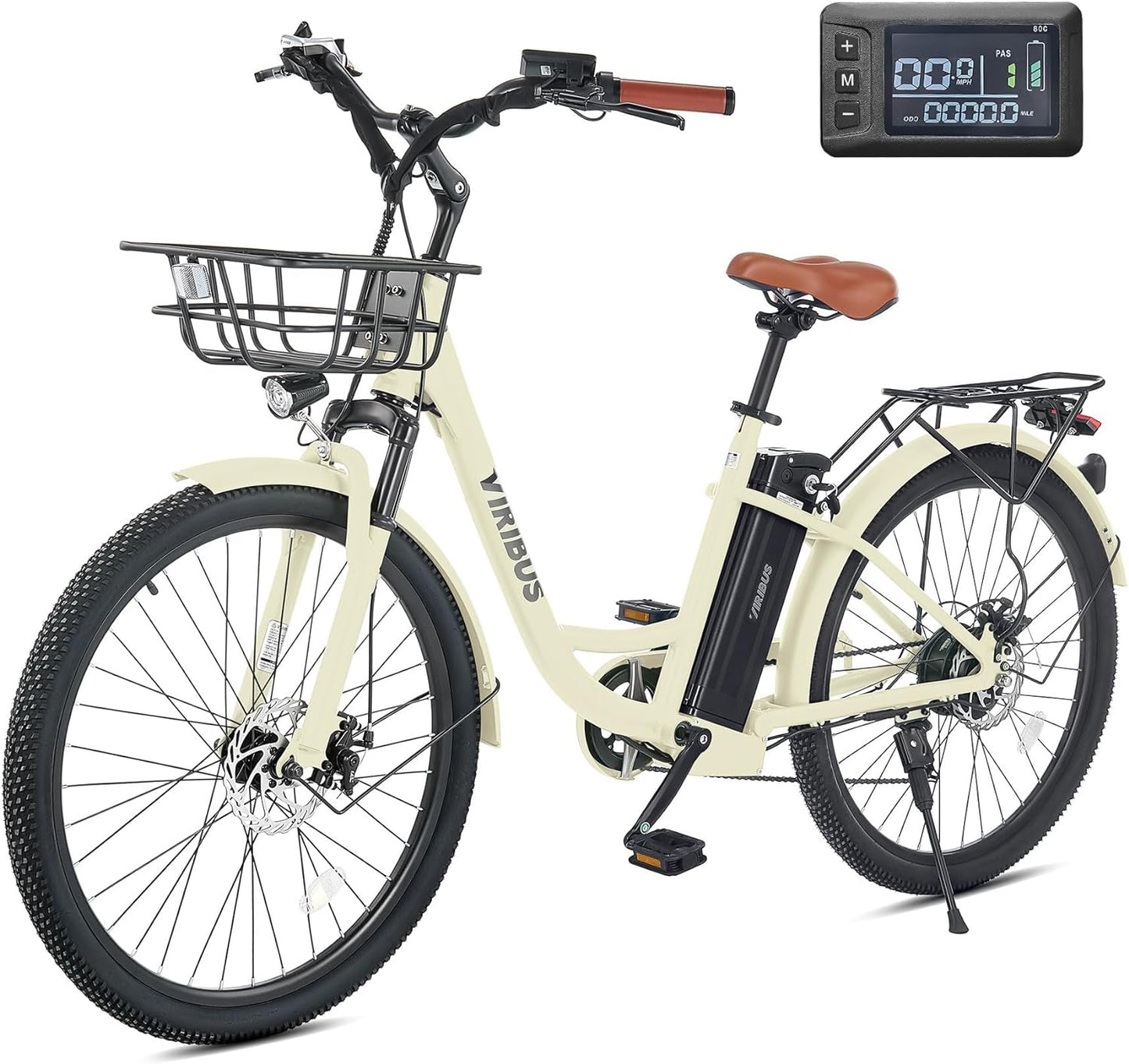Electric Bike for Adults, 25 Mph Ebikes for Adults with Basket, 350W/500W Electric Cruiser Bikes for Women 7 Speed, Adult Electric Bicycle with