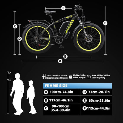 Keteles K800 1000W/2000W Electric Bike for Adults Dual Motor 26" Fat Tire Mountain Ebike 17.5Ah/23Ah Removable Lithium Battery Max 35Mph 60Miles