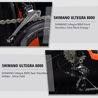 Phantom 2.0 Carbon Fiber Road Bike 700C Carbon Frame Racing Bicycle with Ultegra 8000 22 Speed Group Set, 25C Tire and Fizik Saddle